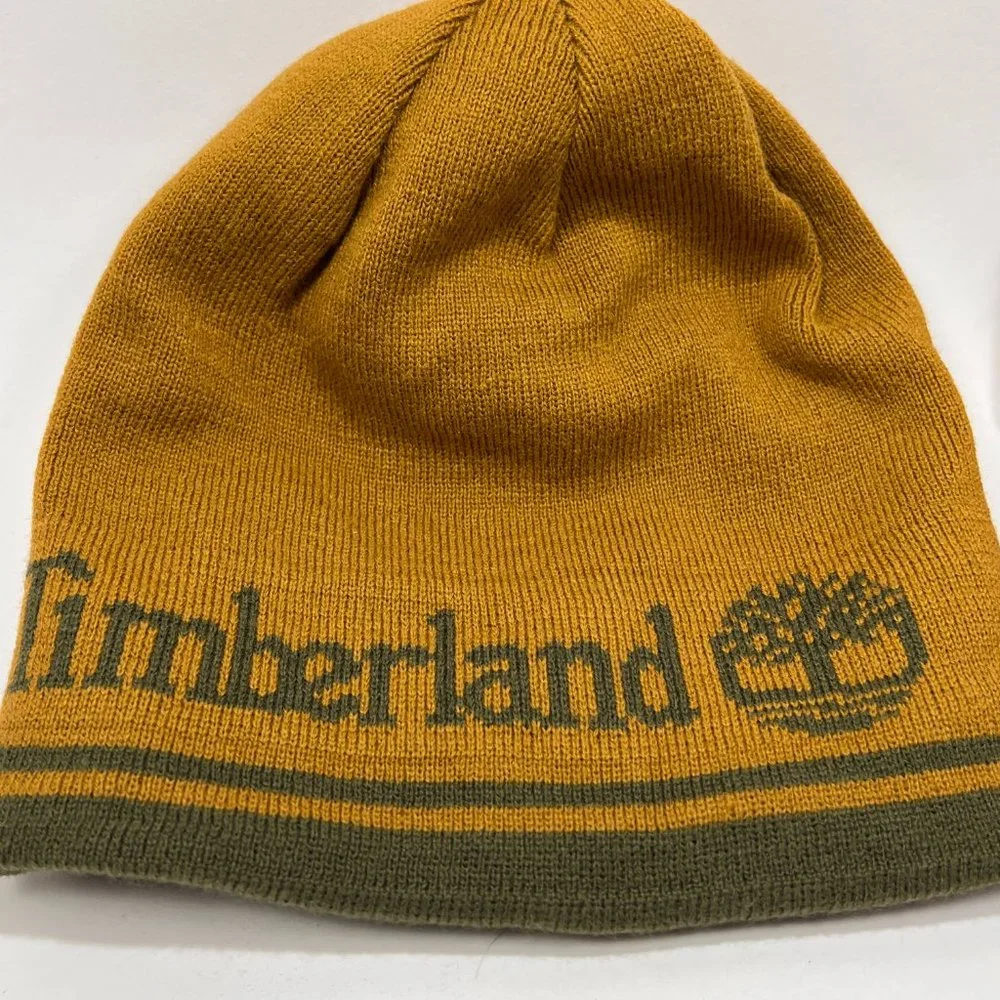 Timberland Beanie Hat Scarf Set Reversible Tan Green One Size Unisex Winter